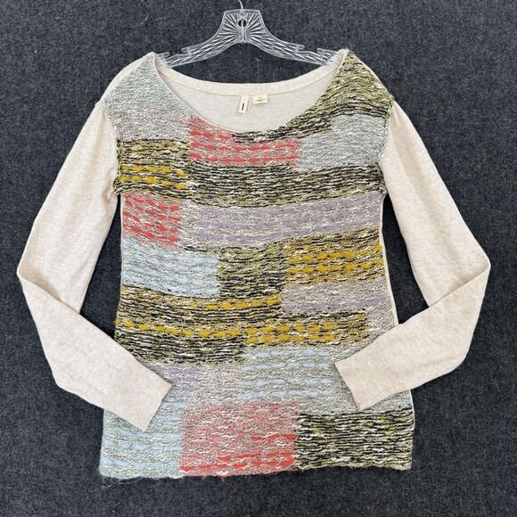Moth Sweaters - Anthropologie Moth Sweater Womens Small Beige Multi Patchwork Knit Pullover